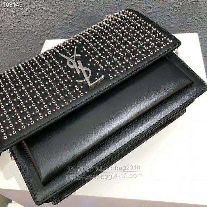 YSL女包 26606 釘釘包 最新款 打釘翻蓋手袋 聖羅蘭鏈條挎包  yas1657